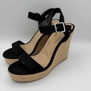 Lulu's Black Espadrille Wedge Sandals